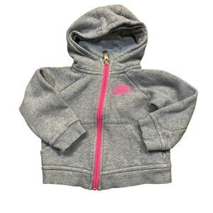 Nike Full Zip Hoodie Girl 18M Gray Pink Swoosh Hooded Sweatshirt